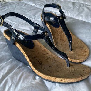 Ralph Lauren Rosalia Navy Wedge Sandal, Size 7.5